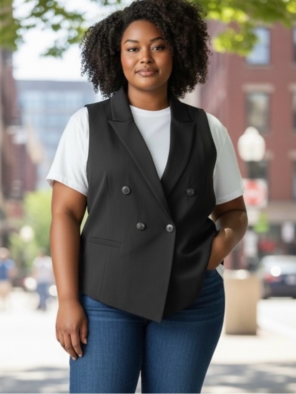 torrid Black Double-Breasted Sleeveless Blazer Vest